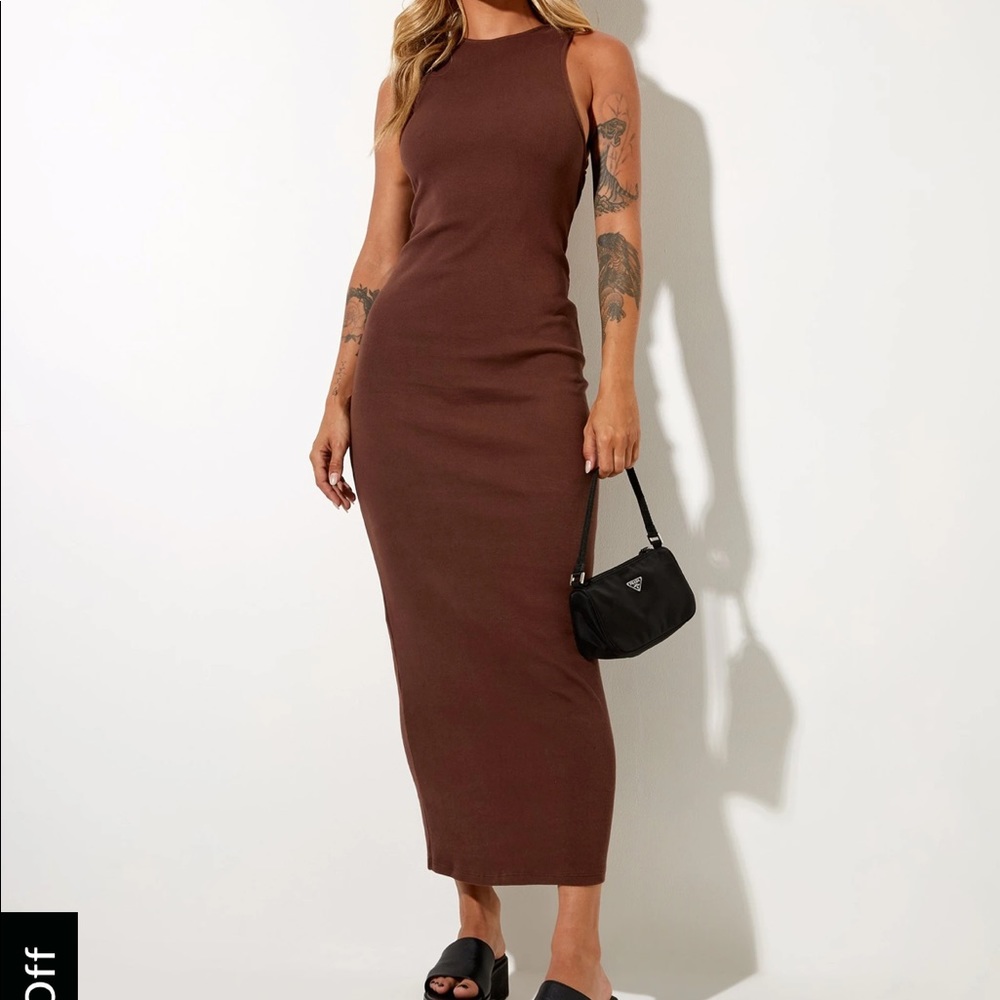 Motel rocks SARVES MAXI DRESS IN RIB DEEP MAHOGANY